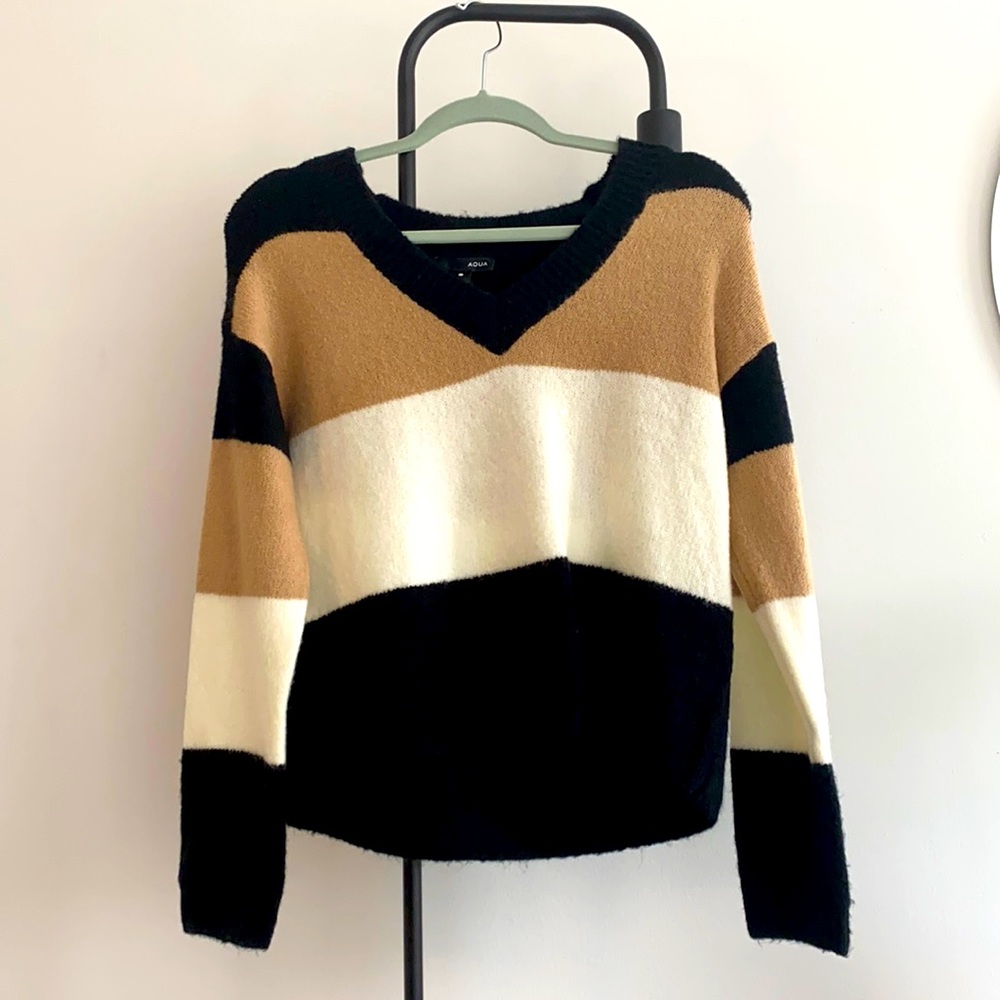 AQUA V-neck Striped Sweater